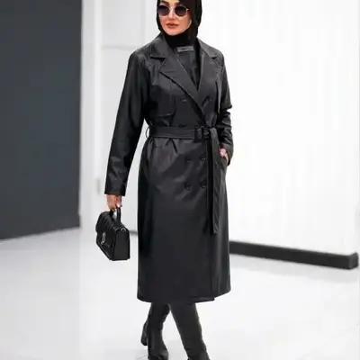 بارانی چرم وارداتی قد 130 فری سایز مشکی و قهوه ای