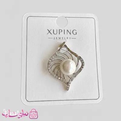 پلاک زنانه ژوپینگ نقره ای رنگ طرح مروارید سفید کد 2291