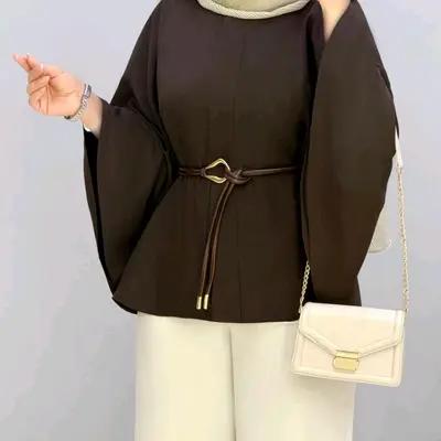پانچو زنانه کرپ مدل مانتو پانچو زنانه کمربندی بزیاق