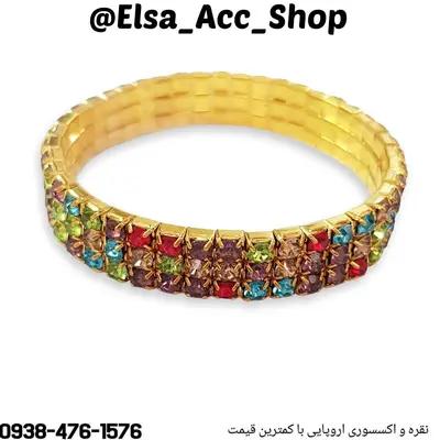 دستبند تنیسی فول نگین مولتی کالر طلایی ، کار فوق‌العاده زیبا و حرفه ای
