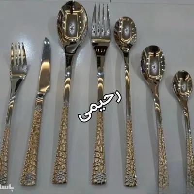 سرویس قاشق و چنگال 12 نفره 59 پارچه دهانه اروپایی یونیک نیمه طلای-158978