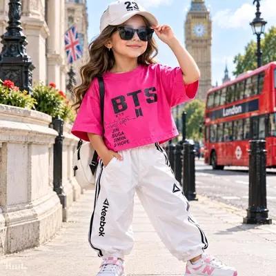 کراپ لش دخترانه طرح BTS نخ ویسکوز کشسان فری سایز تا 42