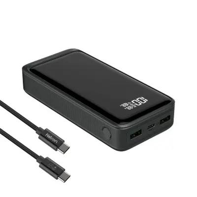 پاوربانک هترون مدل HPB2055G-100W ظرفیت 20000 میلی آمپر ساعت به همراه کابل تبدیل USB به USB-C