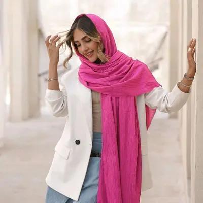 شال پلیسه پفکی ساده سرخابی صورتی در رنگ بندی-137306