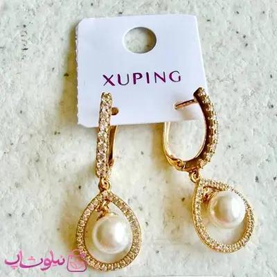 گوشواره زنانه ژوپینگ طلایی نگیندار مدل مروارید کد 5991