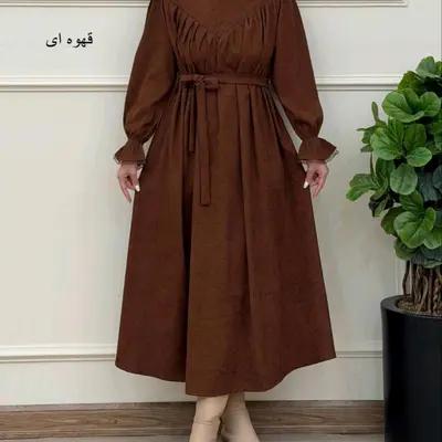 مانتو پیراهنی مخمل کبریتی آستین چین
