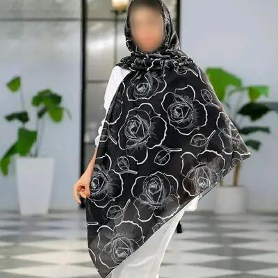 روسری مشکی محرمی سیاه گلدار خنک تابستانه