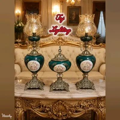 (ست سه تیکه) آباژور چراغ رومیزی و کاپ رومیزی طرح فرشته مدل سیراژ