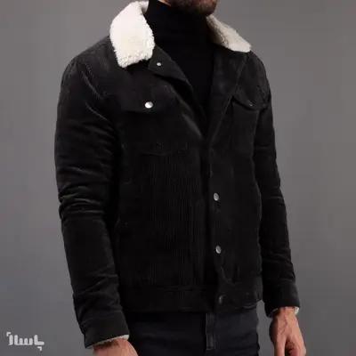 کاپشن مردانه مخمل کبریتی مشکی برند ZARA با آستر تدی گرم و یقه پشمی