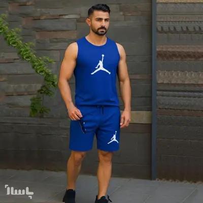 ست رکابی شلوارک مردانه اسپرت جردن رنگ آبی کاربنی-155707