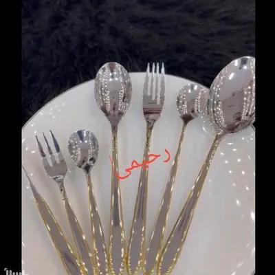 سرویس قاشق و چنگال 12نفره 59 پارچه نیمه طلایی یونیک دور ((پسکرایه))-160439