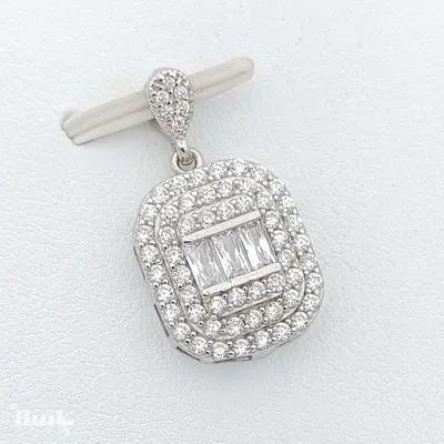 گردنبند و آویز امرالدکات Emeraldcut با نگین باگت و زیرکونیا نقره کد 315988