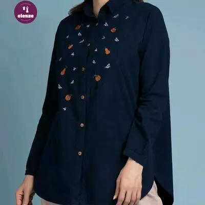 مانتو زنانه سایز بزرگ نخی گلدوزی شده آتریسا