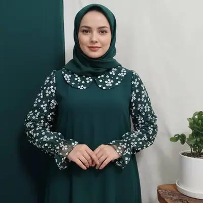 پیراهن ساحلی زنانه کرپ مدل عبای مدل شکوفه سبز کله غازی عبای دخترانه گل گلی عبای اربعین