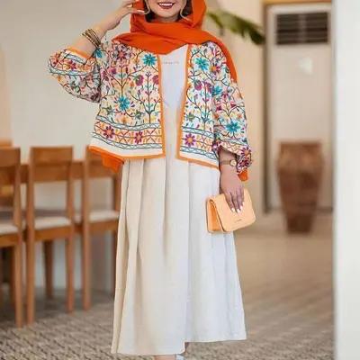 کت گلدار و دامن لنین زنانه