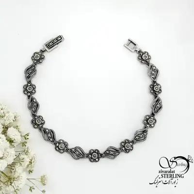 دستبند نقره گل سیاه قلم با عیار925 کد 22318