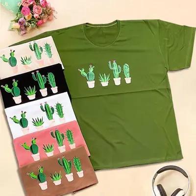 تیشرت قواره بزرگ نخ پنبه سوپر عرض 60 زنانه کاکتوس (بیگ