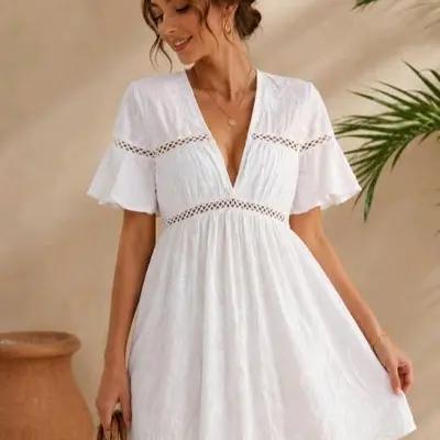 پیراهن ساحلی زنانه نخی PRETTYLITTLETHING مدل فون چین دار