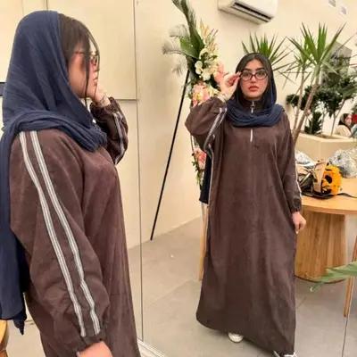 مانتو عبایی پاییزه مخمل کبریتی