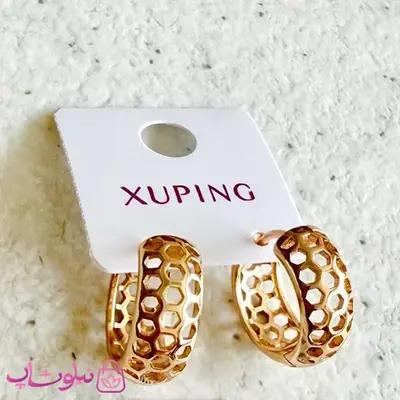 گوشواره زنانه حلقه ای ژوپینگ مدل لانه زنبوری طلایی کد 2391