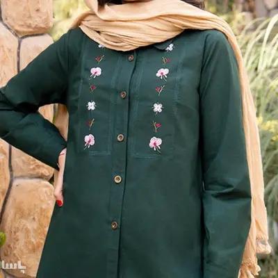 مانتو شومیزی نخی الیاف طبیعی گلدوزی مدل مهتا