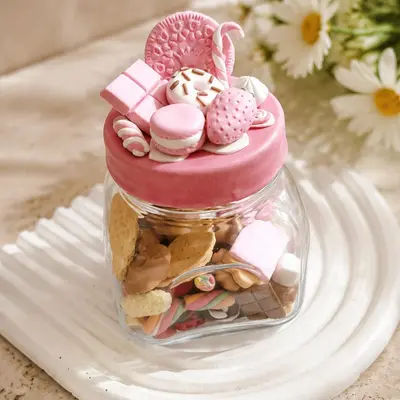 بانکه شیشه ای فانتزی صورتی کندی جار