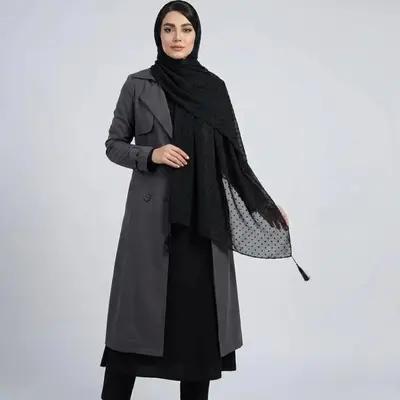 شال حریر اشکی منگوله دار مشکی | شال تابستانی زنانه | مناسب محرم | ابعاد 75×200