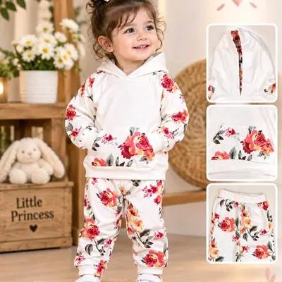 ست هودی و شلوار دخترانه وارداتی گلدار اسپرت و شیک 1.5 سال