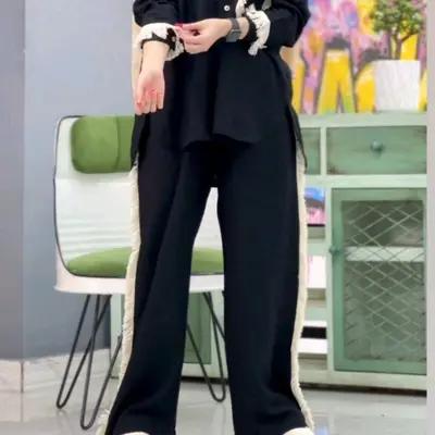 مانتو شلوار زنانه ابروبادی مدل مانتو شلوار ریشدار سلدا
