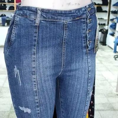 شلوار جین دمپا تنگ بغل دکمه آبی وارداتی سایز36و40