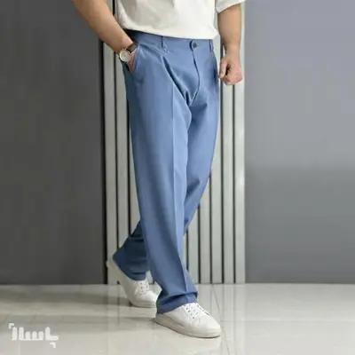 شلوار نیم بگ مازاراتی مردانه رنگ طوسی آبی (زیپ خور / پشت کمر کش)