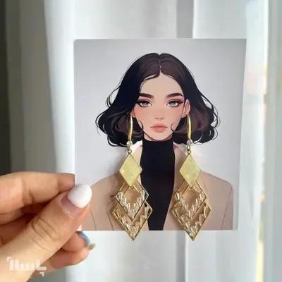 گوشواره آویز طرح سه لوزی استیل رنگ ثابت