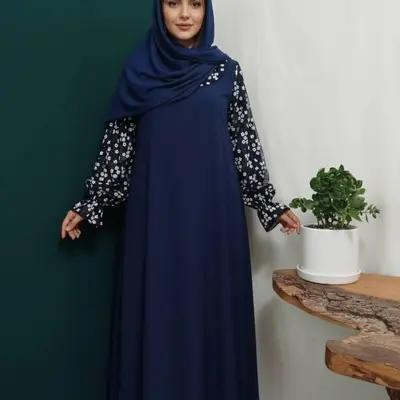 عبای مدل شکوفه سرمه ای عبای گل گلی دخترانه ع