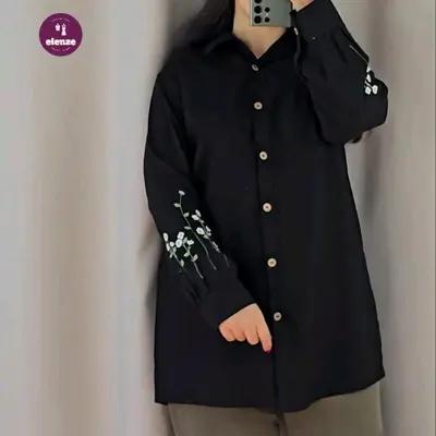 مانتو مشکی زنانه نخی گلدوزی شده سایز بزرگ