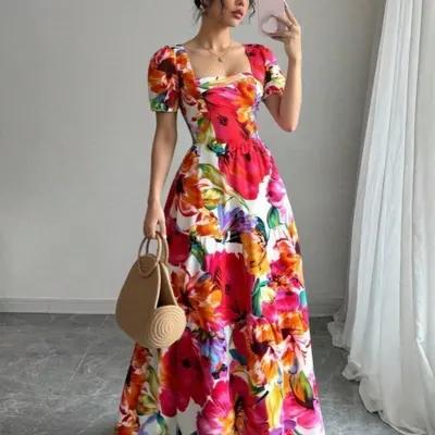 پیراهن زنانه کرپ مدل گل درشت