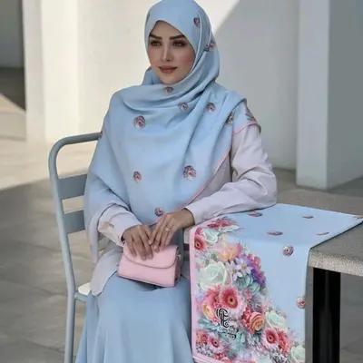 روسری مجلسی نخی آبی پاستیلی گل دار