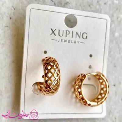 گوشواره زنانه حلقه ای ژوپینگ مدل لوزی طلایی کد 2391