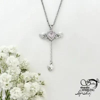 گردنبند قلبی آویز دار با نگین صورتی کد 22183