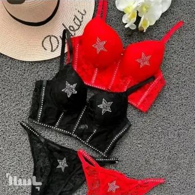 ست اسفنجی پایه بلند شورت و سوتین گیپور-157802
