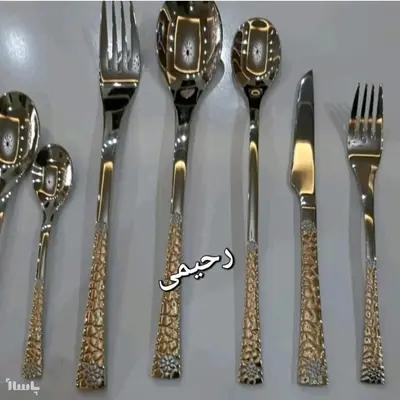 سرویس قاشق و چنگال 24 نفره 120 پارچه نیمه طلایی یونیک-158416