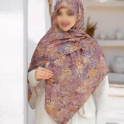 روسری نخی تابستانه کالباسی صورتی گلدار خنک