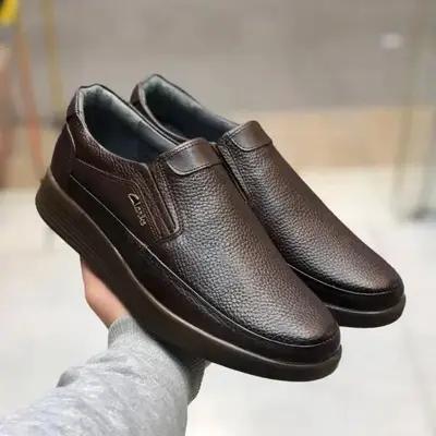 کفش چرم مردانه بی بند مدل تکنو سوخته رویه و کفی طبی چرم زیره پیو سبک و منعطف